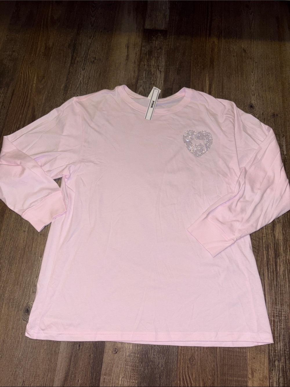 PINK Victoria's Secret Light Pink Long-Sleeve Tee with Sequin Heart